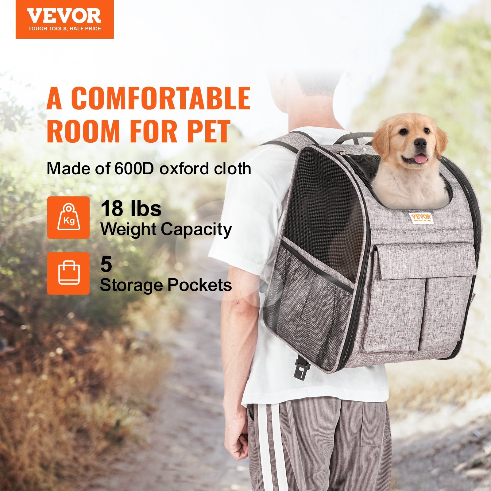 Rolling Pet Carrier Backpack with Wheels Dog Cat Travel Bag up to 18 lbs Grey