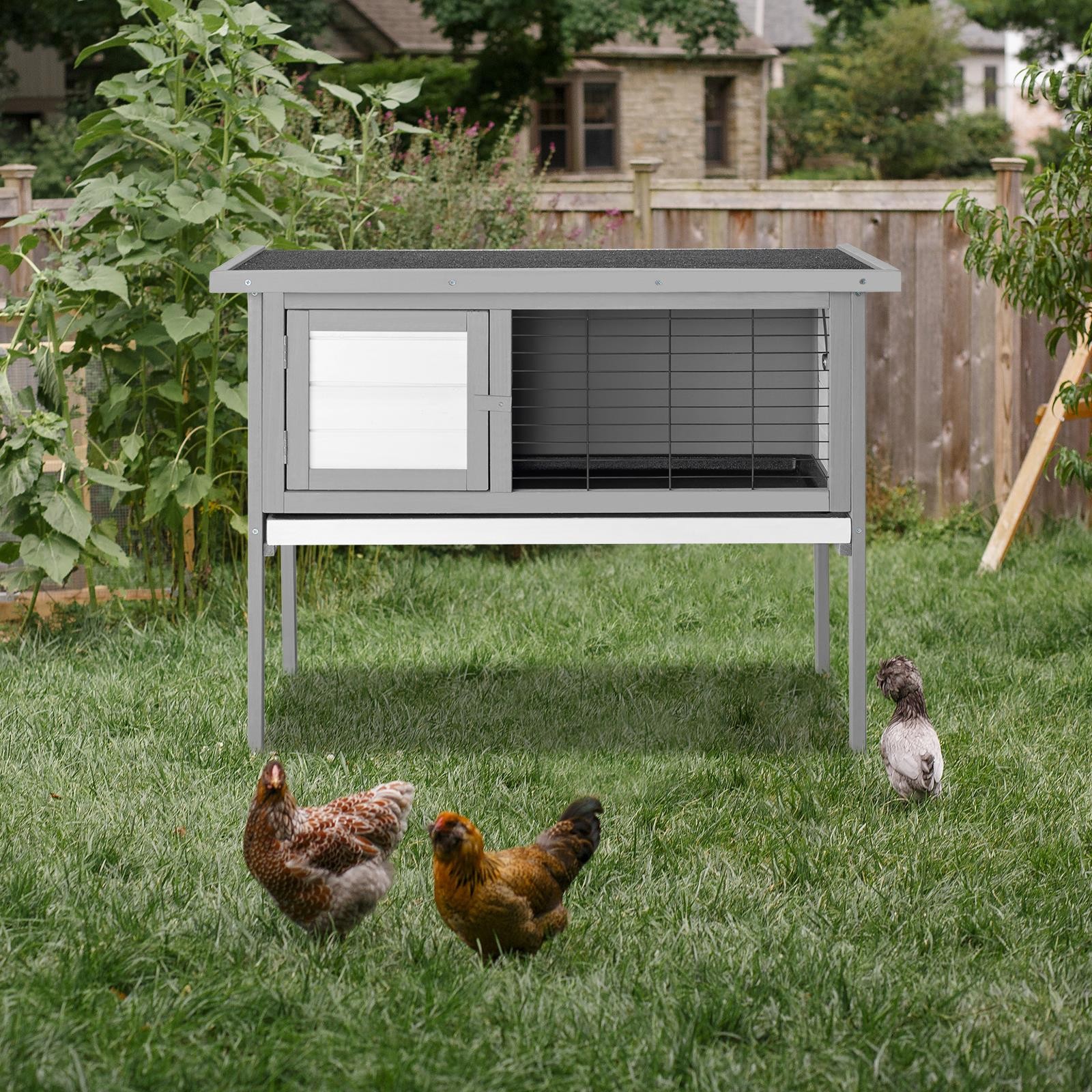36″ Elevated Indoor Outdoor Wooden Rabbit Hutch With Open Roof Small Pet House
