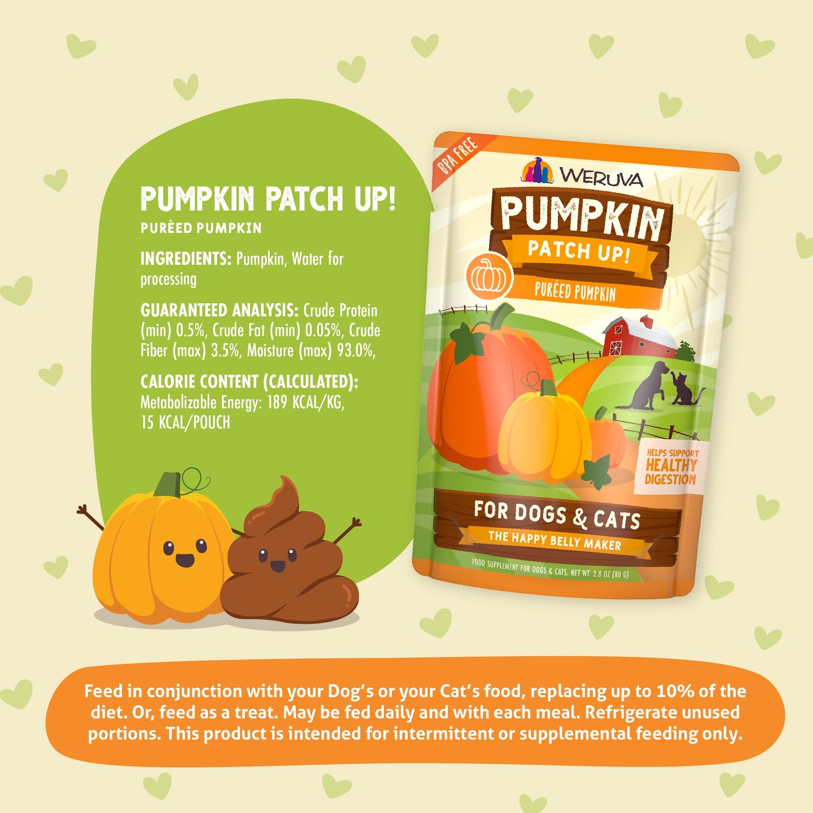 Weruva Pumpkin Patch Up!, Puree Pet 2.8oz Pouch (Pack of 12), Orange