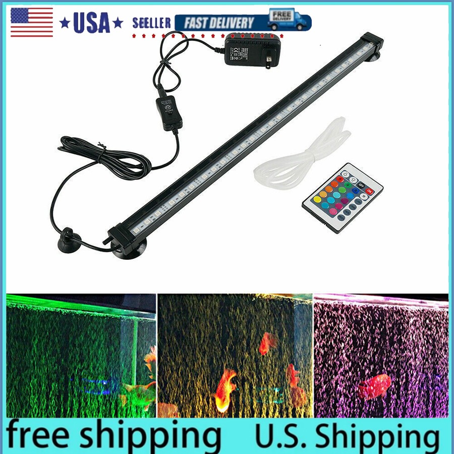 Aquarium Underwater Air Bubble LED Light Fish Tank RGB Submersible Lamp + Remote