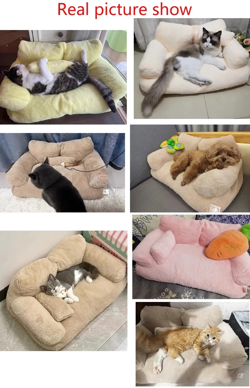 Pet Couch Bed Washable Cat Beds Fluffy Cat Sofa for Medium Small Dogs Non-Slip