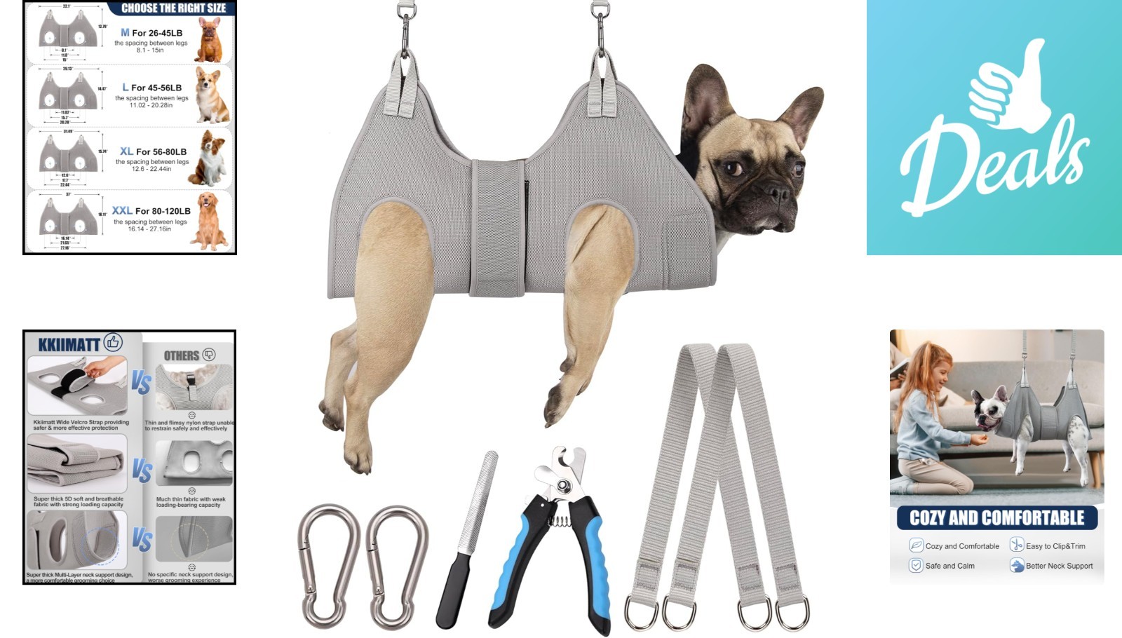 Upgraded Silver Gray Dog Hammock with Thick Neck Support for Easy Nail Trimming