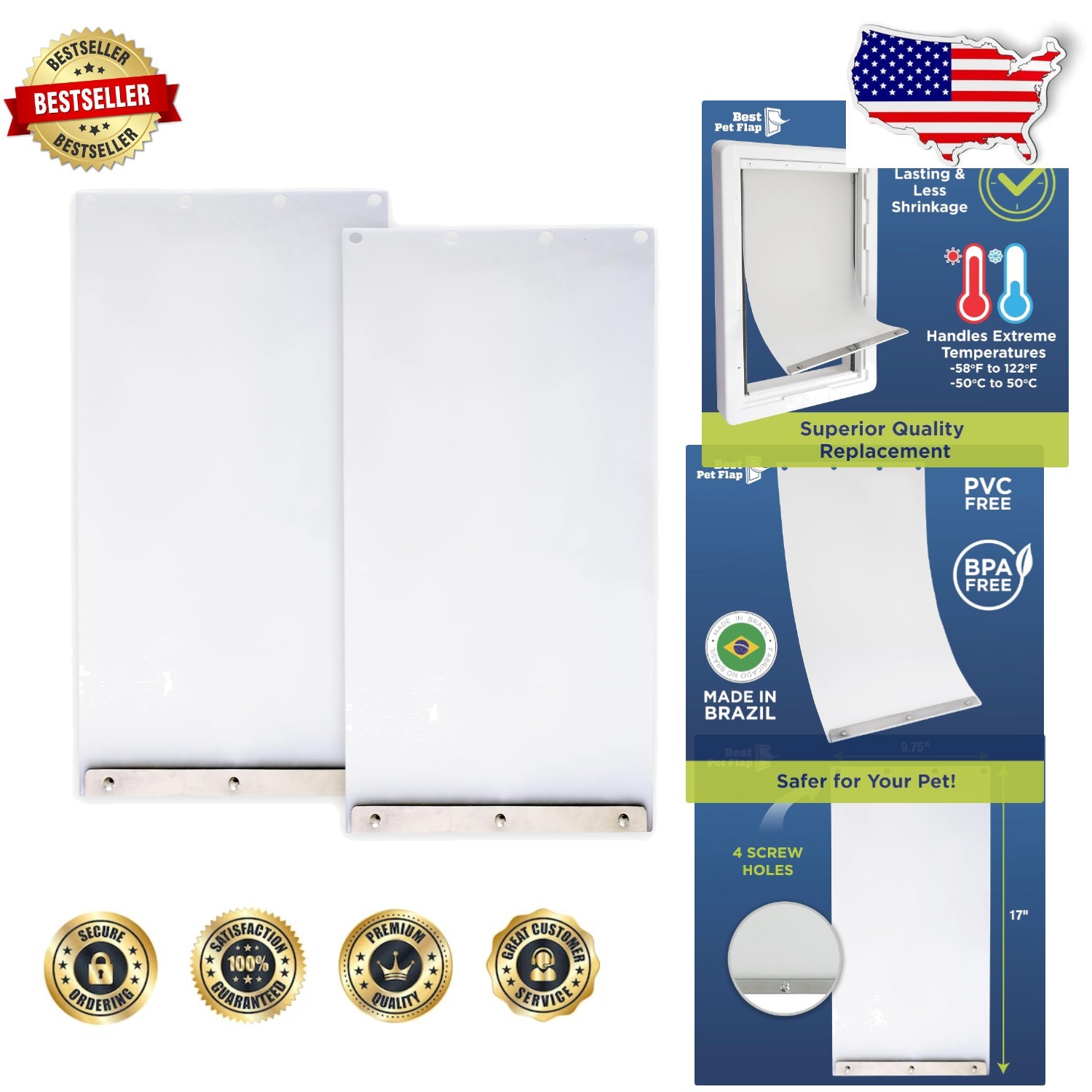 Super XL Dog Door Flap 9.75″x17″ 2pk BPA Free Quick Install Weather Resistant