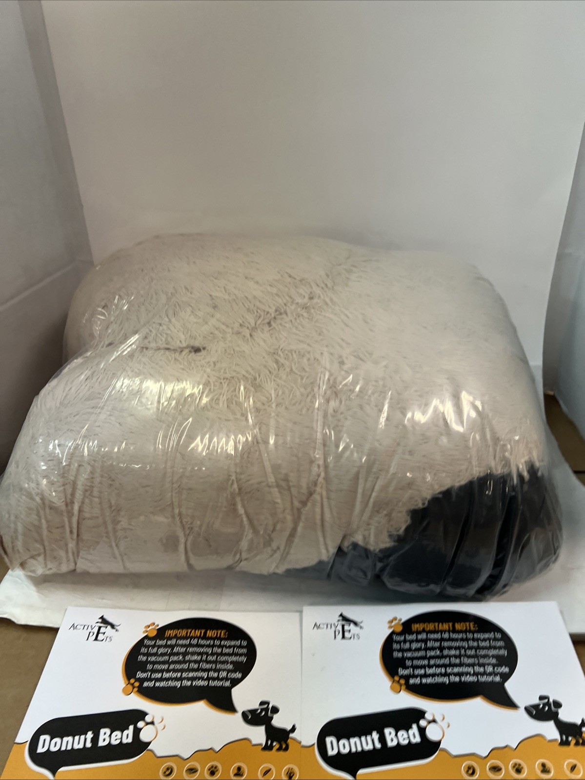 Active Pets Calming Plush Dog Bed Donut Washable Beige Size L (36”)