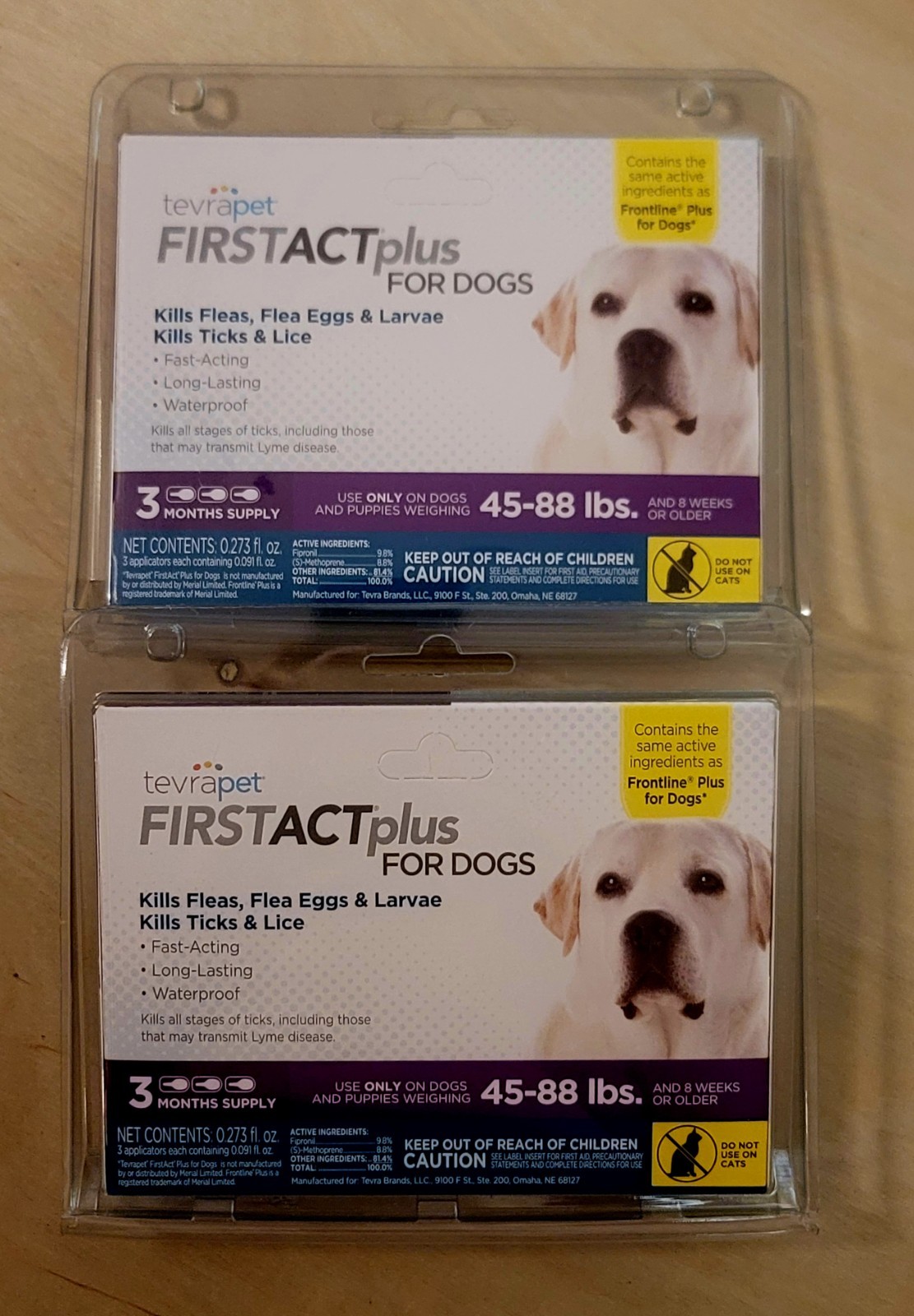 2 Boxes 🐕 Tevrapet FirstAct Plus for Dogs 45-88 Lbs, 3 Month Supply Ea Box