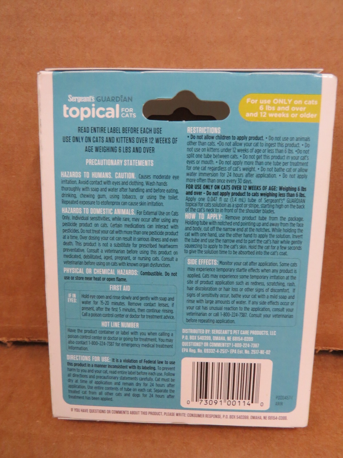 Sergeants Guardian Flea Topical For Cats 3 Months Supply 6LBS and Up NEW