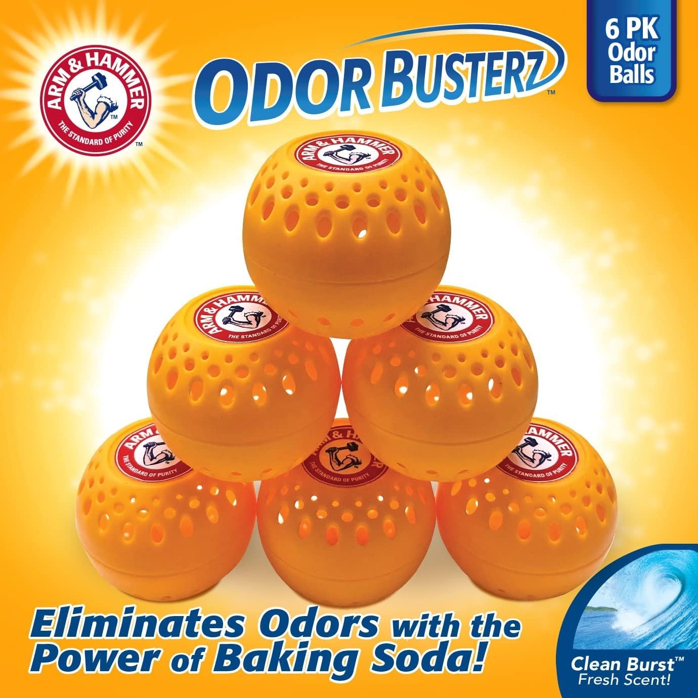 6-Pack Arm & Hammer Odor Busterz Balls – Clean Burst Scent, 60 Days Fresh