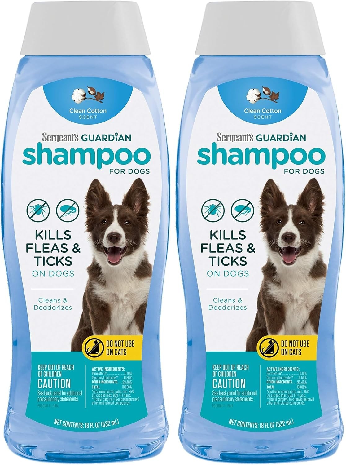 Sergeant’s Guardian Flea & Tick Dog Shampoo Clean Cotton Scent 18oz Pack of 2