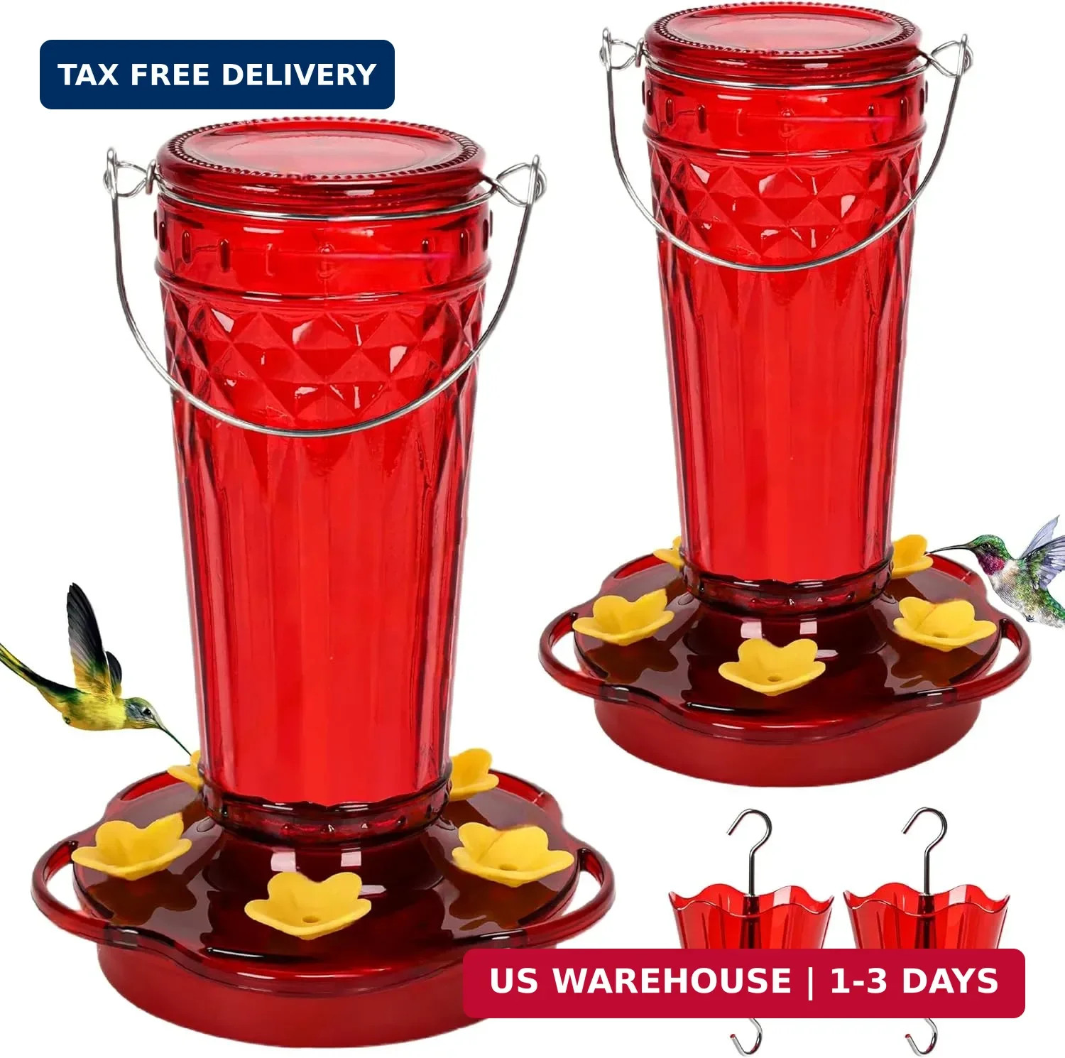 Glass Hummingbird feeders for Outdoors 2pack-14Ounces，5 Feeding Ports Hummingbir