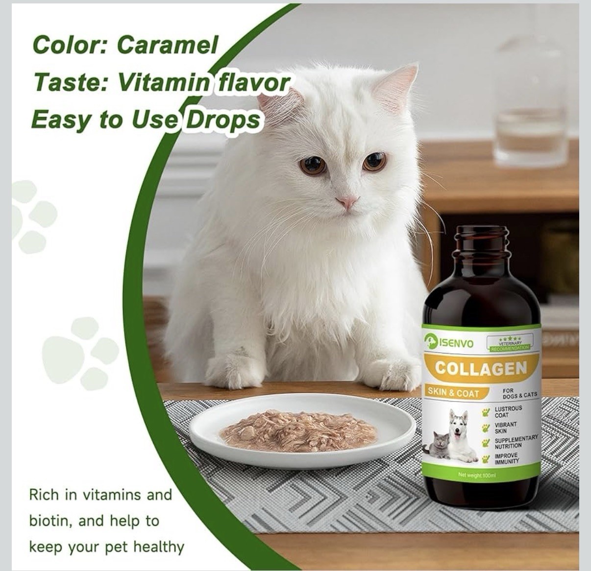 Skin & Coat Supplement for Dogs Cats | ISENVO Daily Liquid Collagen New In Pkg