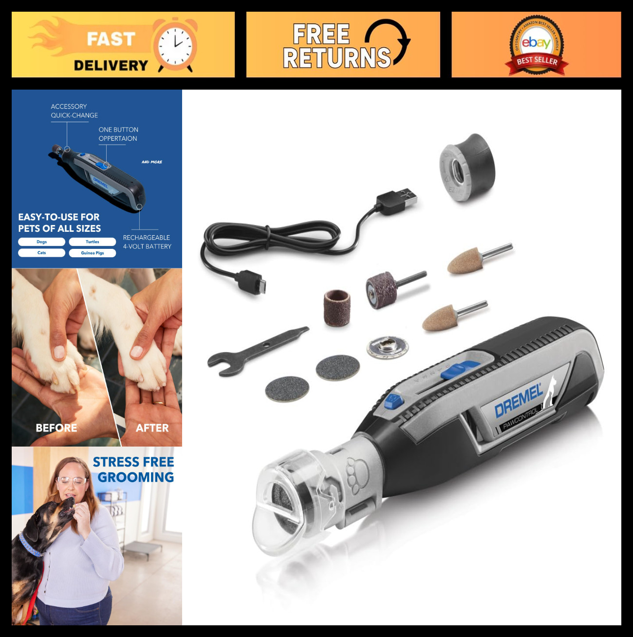 Cordless Rechargeable Dog Nail Grinder & Trimmer – Safe Pet Grooming Tool Kit