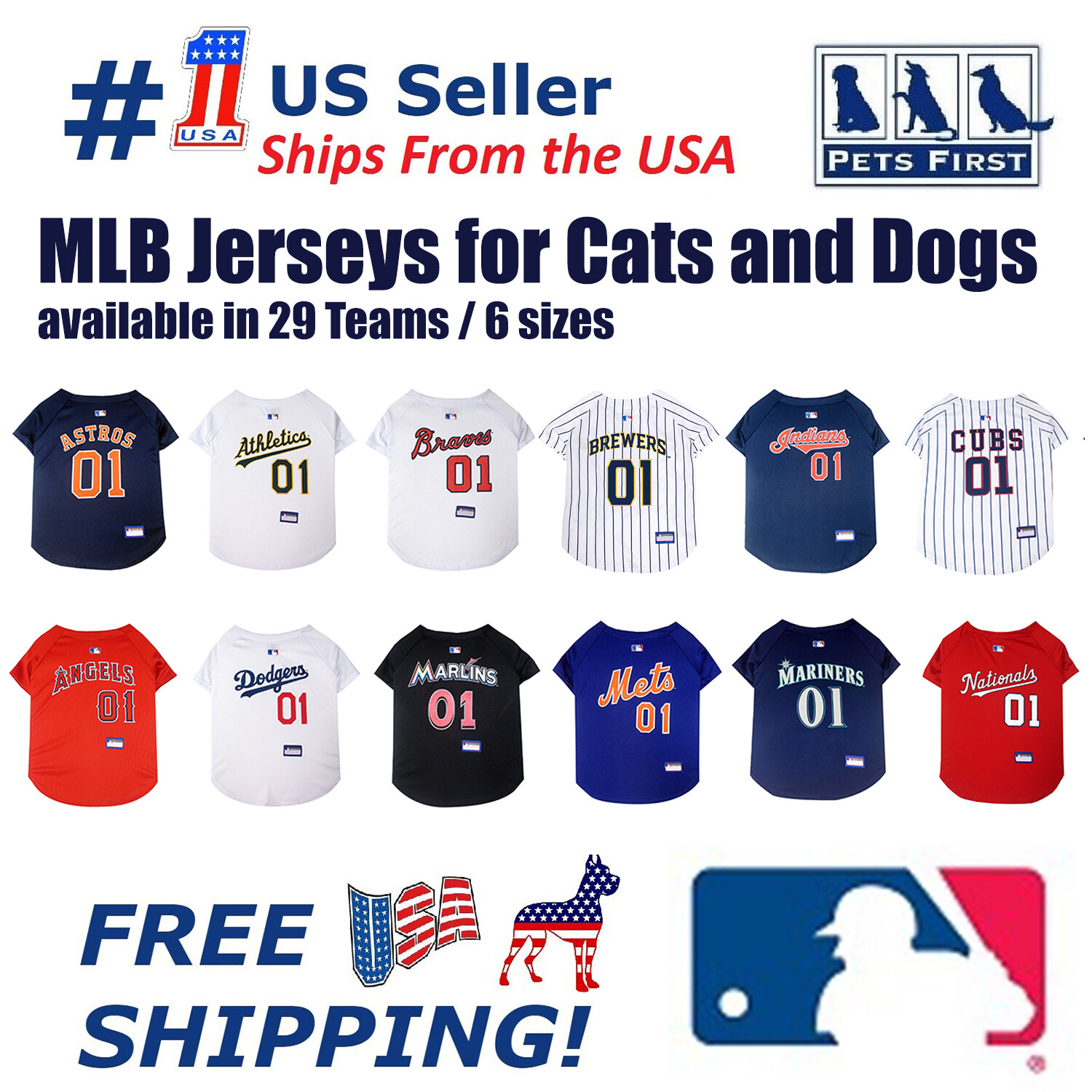 Pets First MLB Licensed Mesh Jersey for Dogs – Available in 29 Teams 7 Sizes