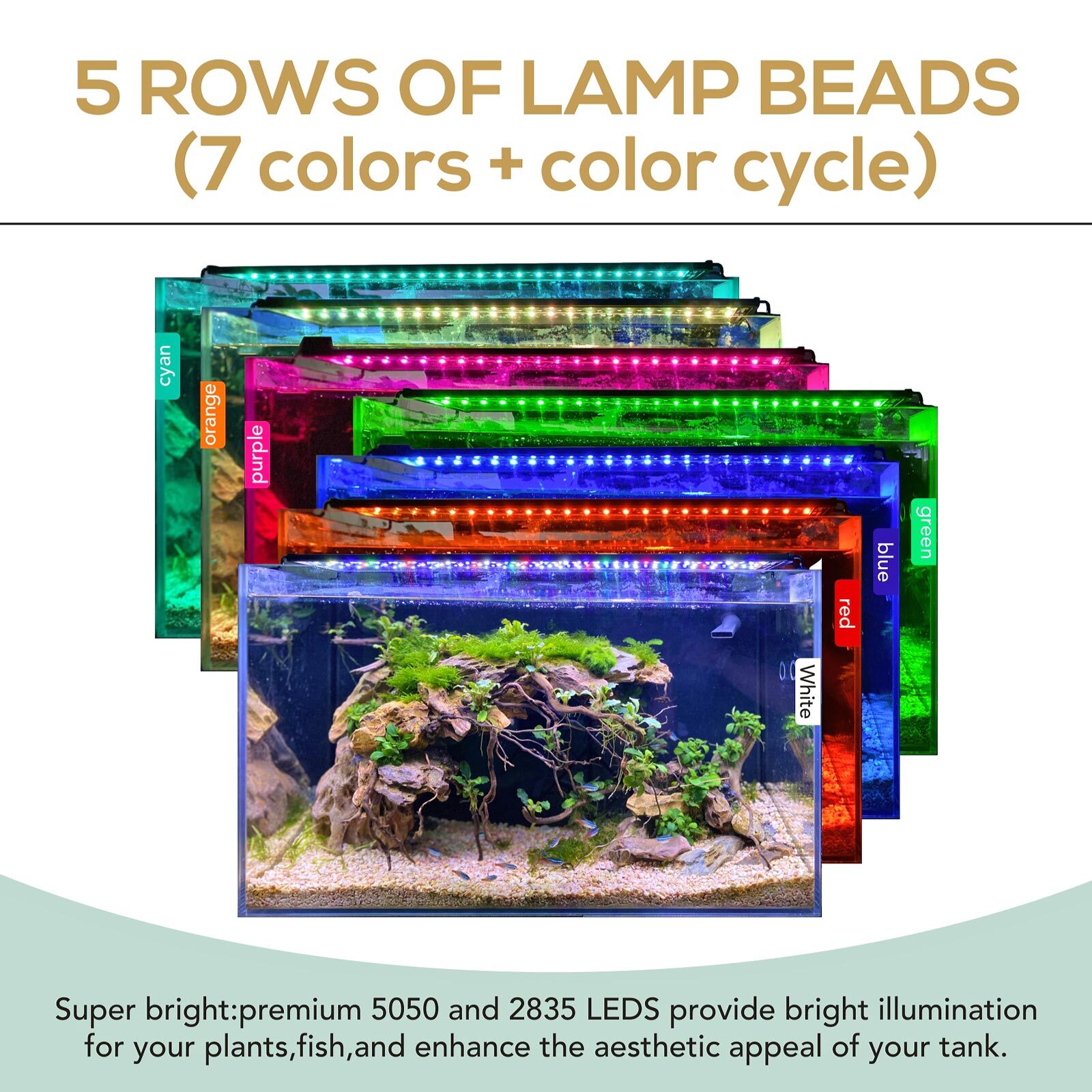 hygger Aquarium Light Plant Marine 12 18 24 30 36 48″ w/ Timer Dimmable 7 Color