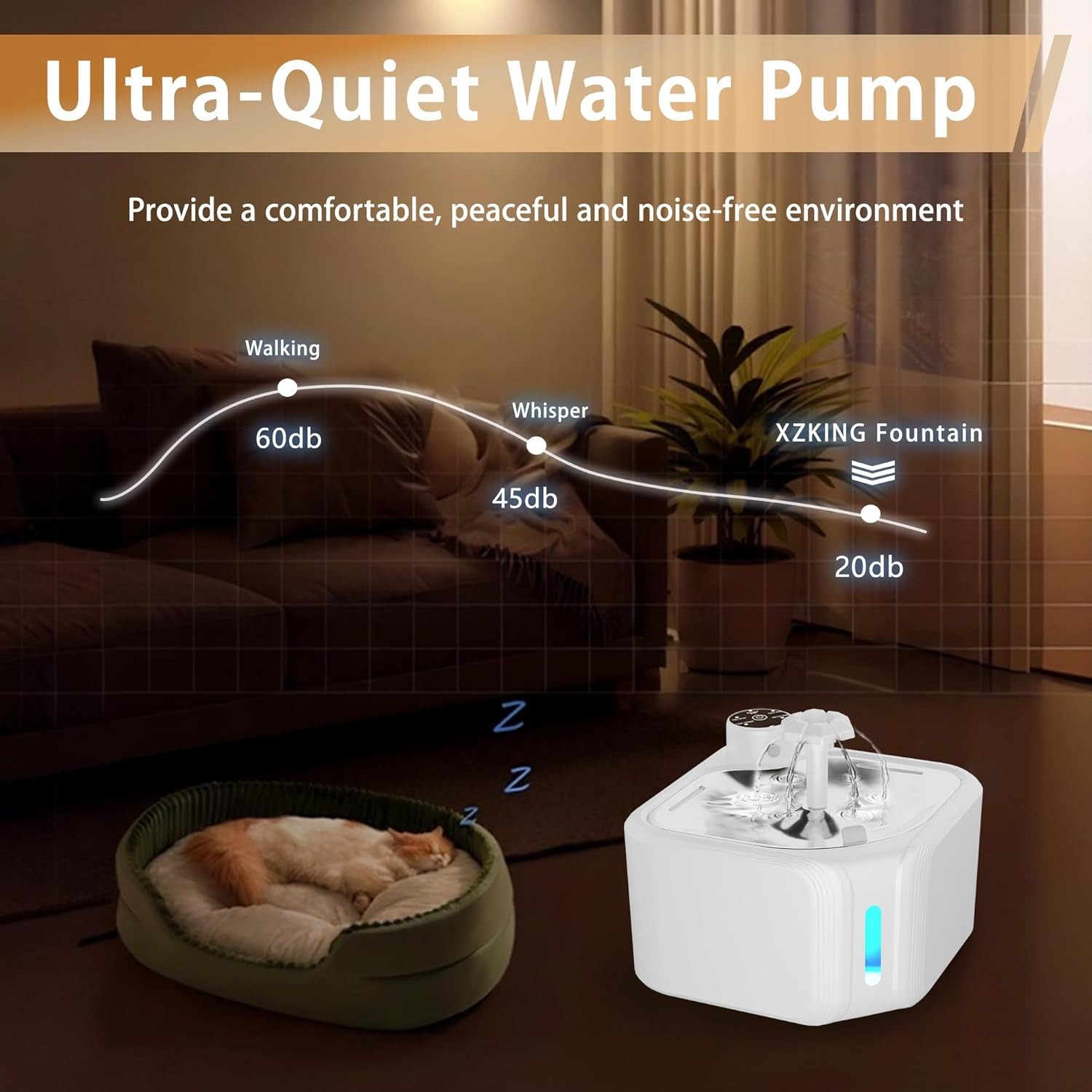 Wireless Sensing Cat Water Fountain 2.8L Ultra Quiet Dog Water Dispenser for Pet