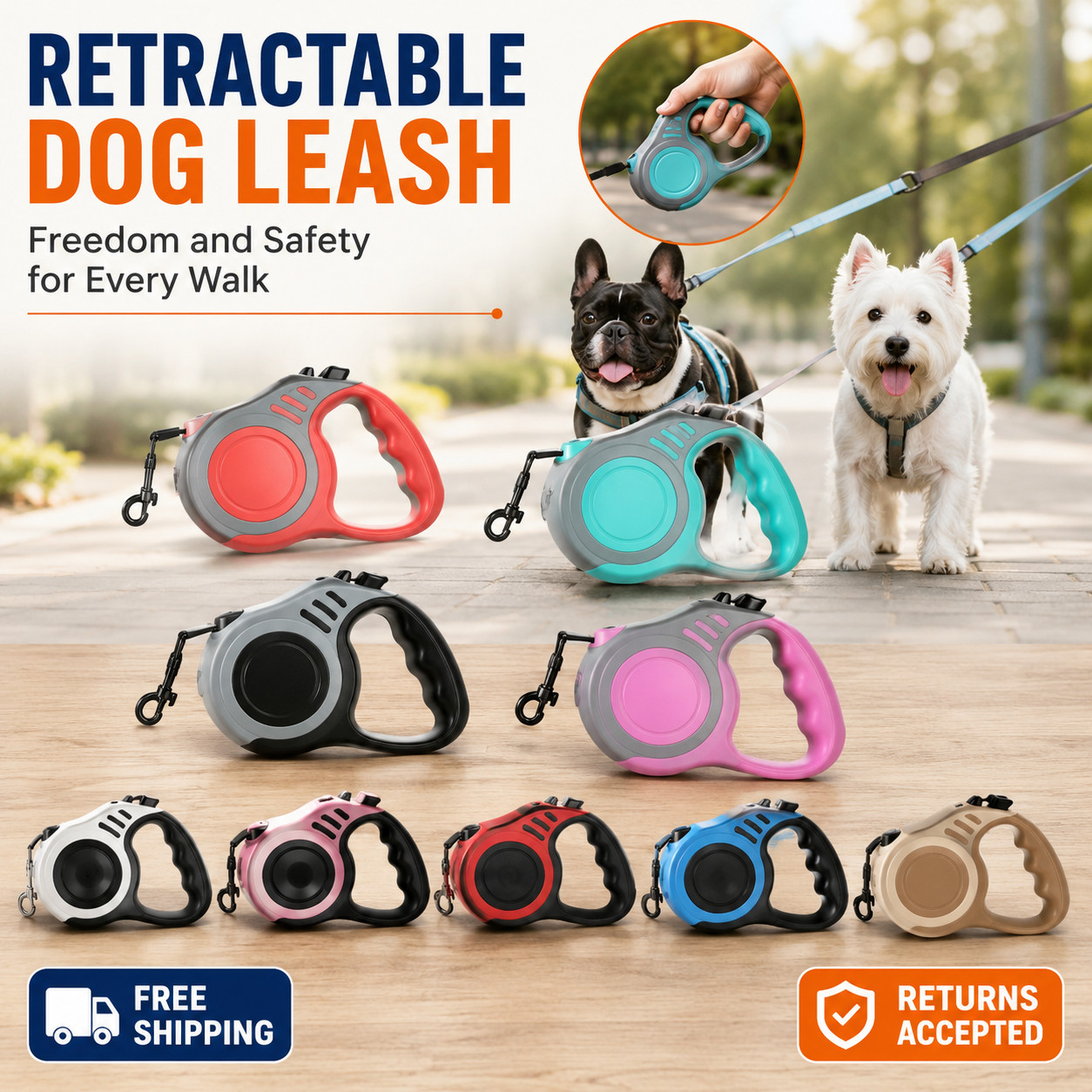 Retractable Dog Leash 3M 5M Strong Nylon Automatic Lead for Dogs & Cats