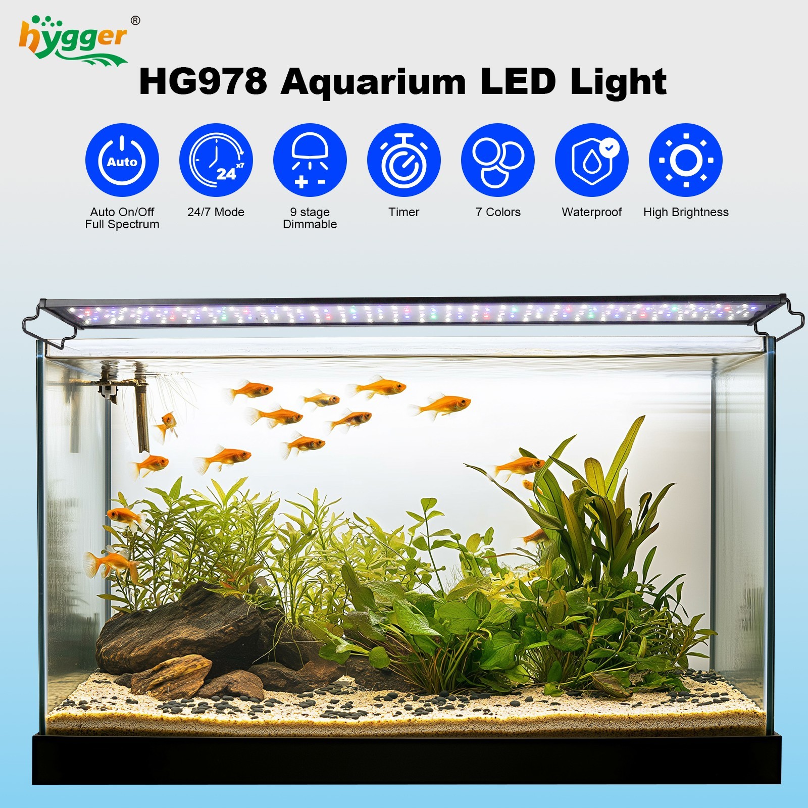 hygger LED Light HIGH LUMEN Aquarium Fish Tank White Blue 12 18 24 30 36 48inch