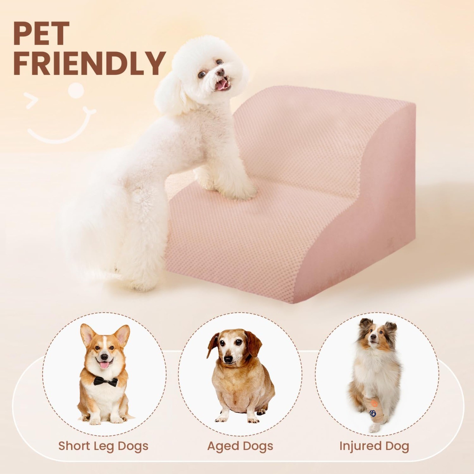 2 Tiers Foam Dog Stairs for High Bed Couch Window Non Slip Steps Washable Cover