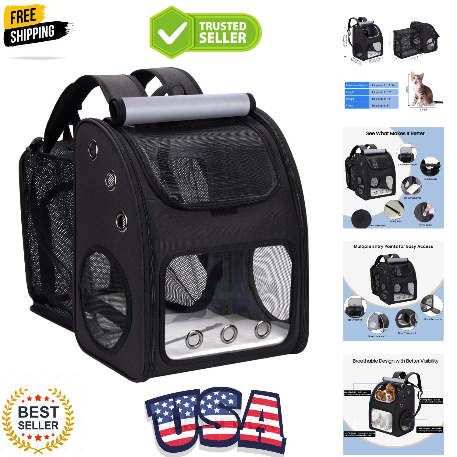 Expandable Cat Backpack Carrier for Small Cats & Pets Up to 18 lbs | Large Sp…