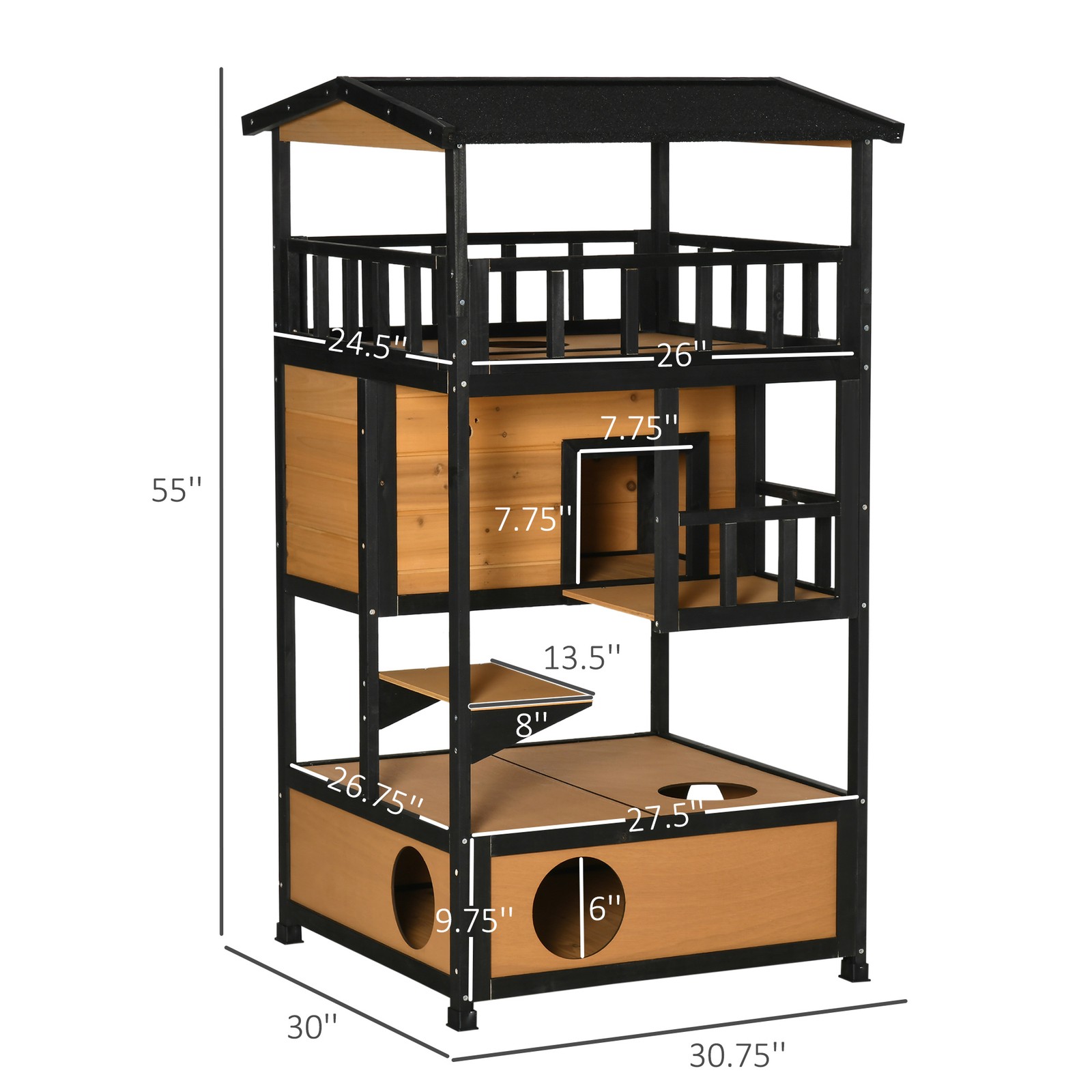 Outdoor Feral Cat House Kitten Condo Shelter with Escape Door Jumping Platform