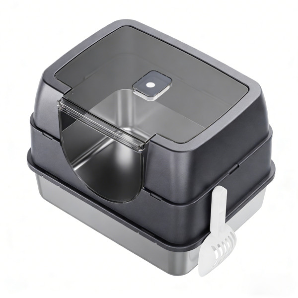 Galaxy Enclosed Gray Cat Litter Box Easy Clean Anti-Spill For Indoor Cats