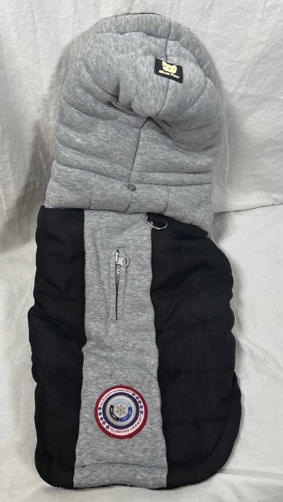 Silver Paw M Gray Black Dog Coat Jacket Hoodie D-Ring Leash Attachment