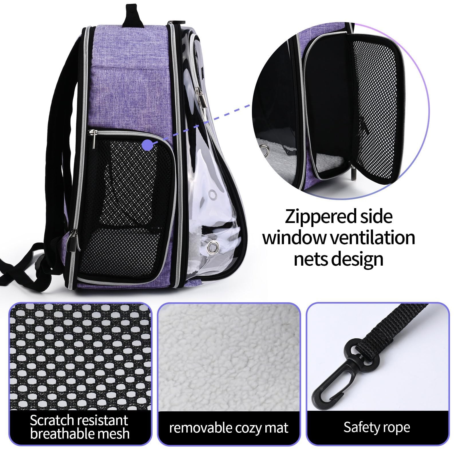 BAGLHER Cat Carrier Backpack Bubble – Fit Up to 18 Lbs – Large, Purple