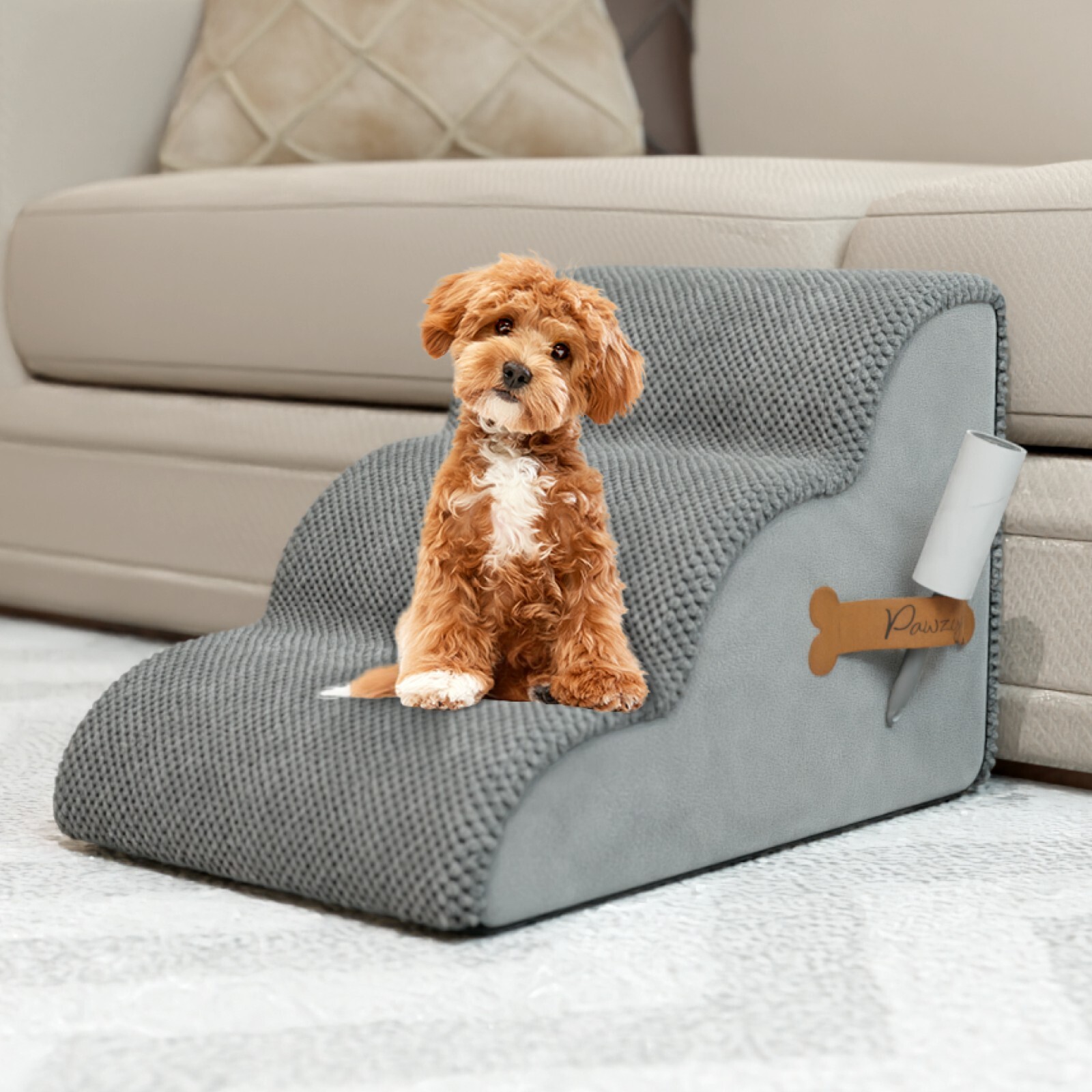 Foam Pet Stairs for Bed, Couch or Window PREFIXED COVER – Wide Dog Steps for Bed