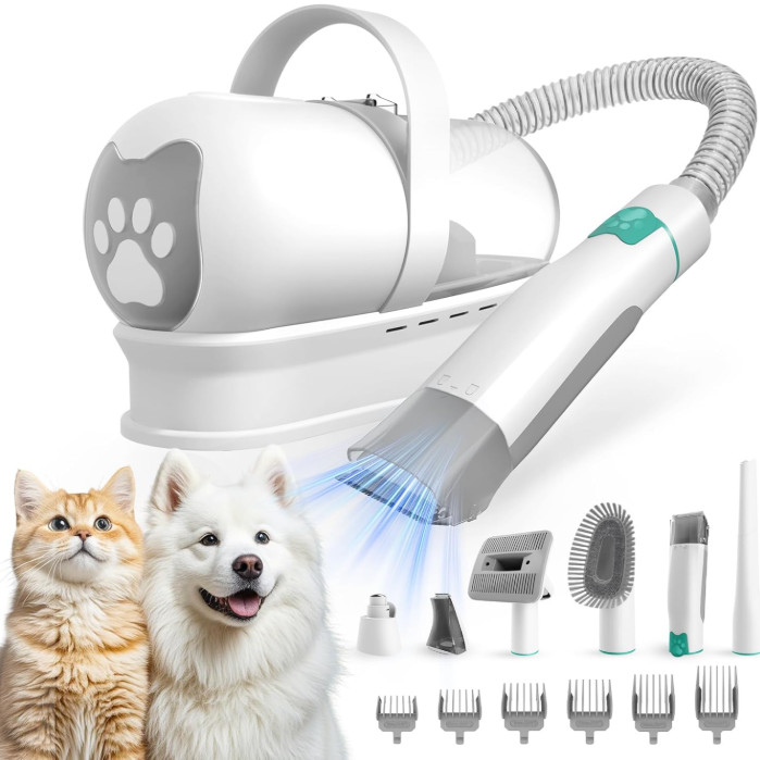 Kit de Peluquería para Perros con Aspirador, Cortapelos y 6 Accesorios para Masc
