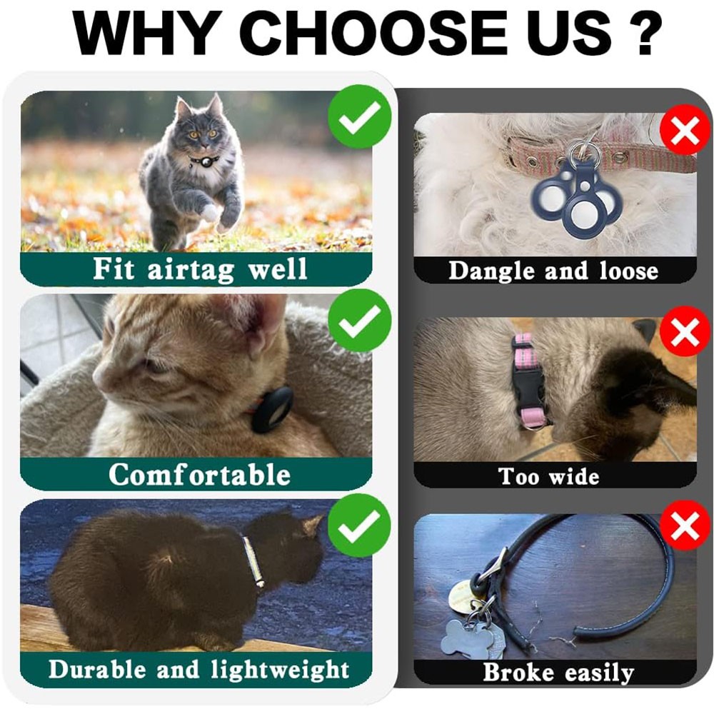 1/2 Pack Airtag Cat Dog Pet Collar Reflective Breakaway Safety Device with Bell