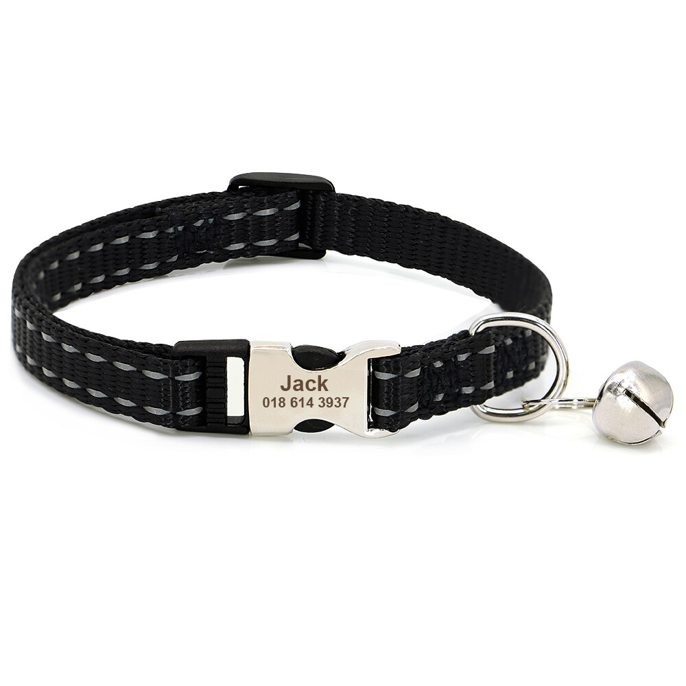 Personalized Cat Collar Reflective with Bell Custom Engraved with Name and Phone