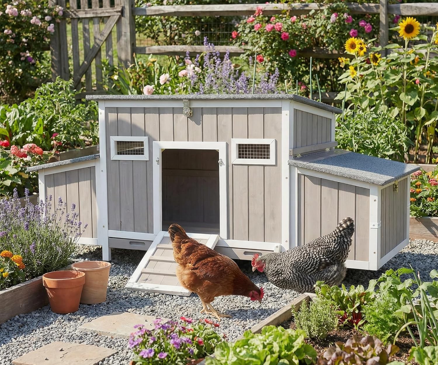 PETSCOSSET 62″Chicken Coop for 2-4 Chickens,Large Hen House with 4 Nesting Boxes