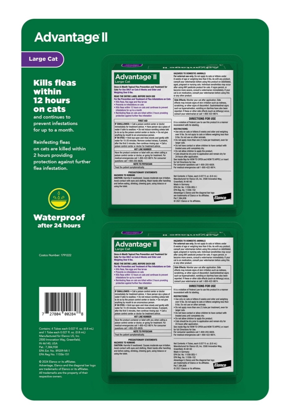 Advantage II Large Cat Flea Treatment, Over 9 lbs, 8 Monthly Topical Doses