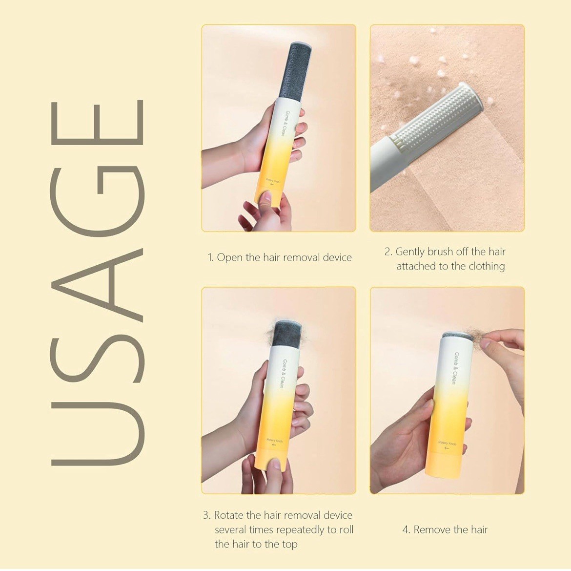 Cylindrical Pet Hair Removal Cylinder, Reusable, Stretchable Pet Comb – Orange