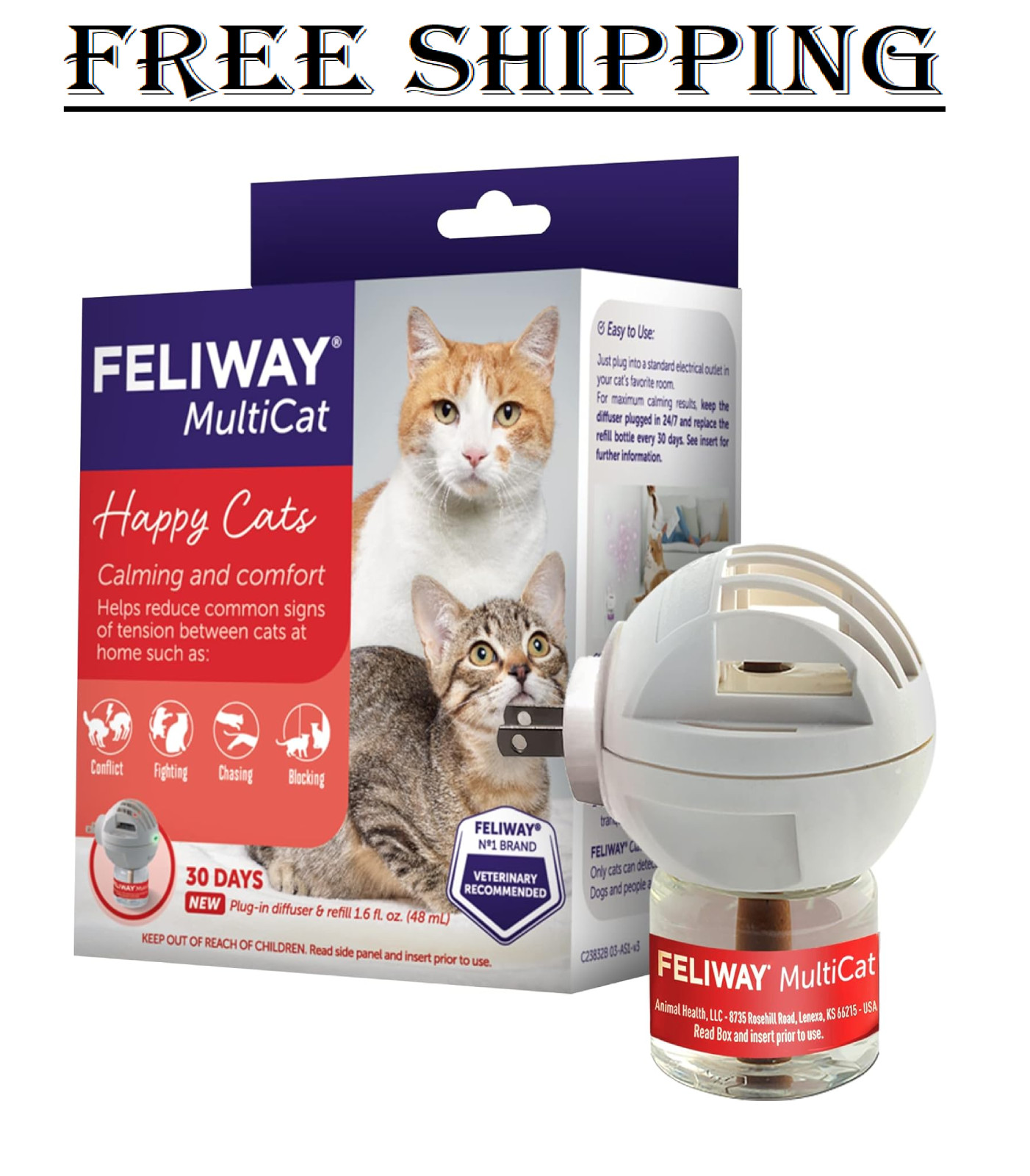 Multicat Calming Pheromone Diffuser for House-Cats, 30 Day Starter Kit 48 Ml USA