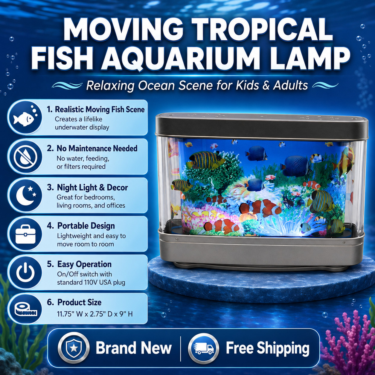 Realistic Moving Tropical Artificial Fish Aquarium Lamp Perfect for Kids Adults