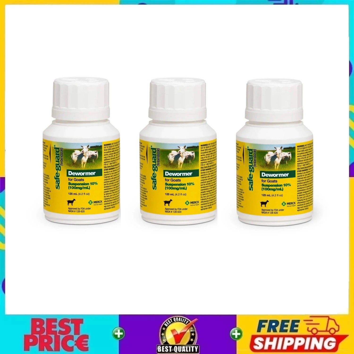 💥 Safe-Guard Goat Dewormer 10% Suspension, 125 mL – 3 Bottle 🔥
