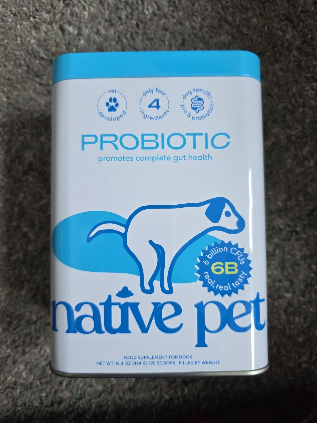 Native Pet Probiotic Powder for Dogs 16.4 oz/120 Scoops Total