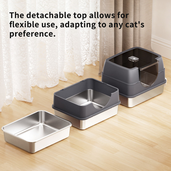 Galaxy Enclosed Gray Cat Litter Box Easy Clean Anti-Spill For Indoor Cats