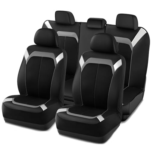 Car Seat Cover – Silver & Gray Leather with Breathable Mesh Full Set Gray Full