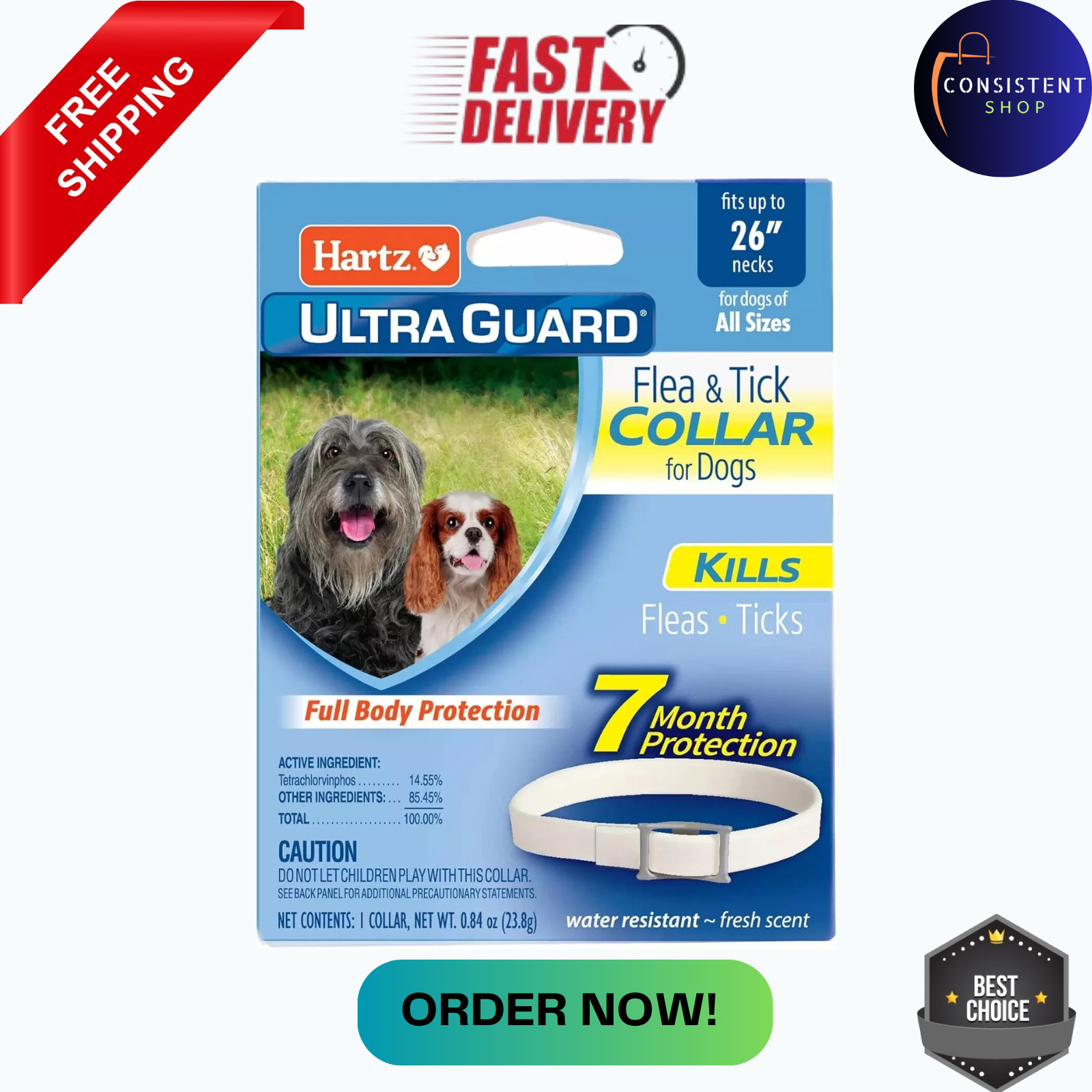 Hartz UltraGuard Flea & Tick Collar for Dogs & Puppies 26″, 7 Month Protection