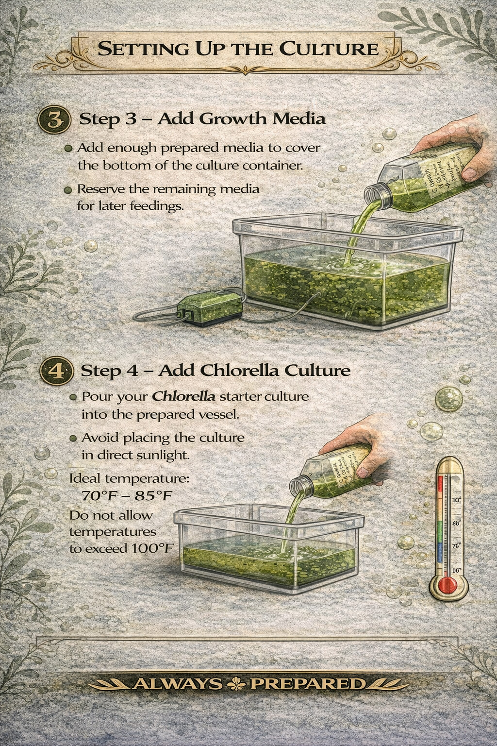 Live Chlorella Vulgaris Culture (500ml) and Algae Growth Nutrient (250ml)