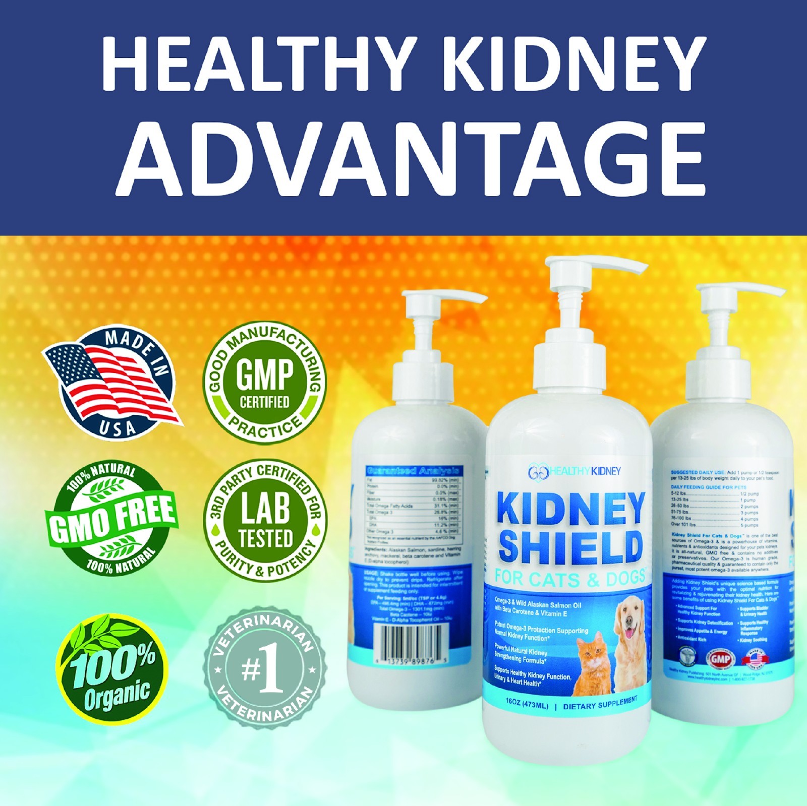 Healthy Kidney Improve Pets Alive Support Fish Oil For Cats & Dogs, 16 Oz.