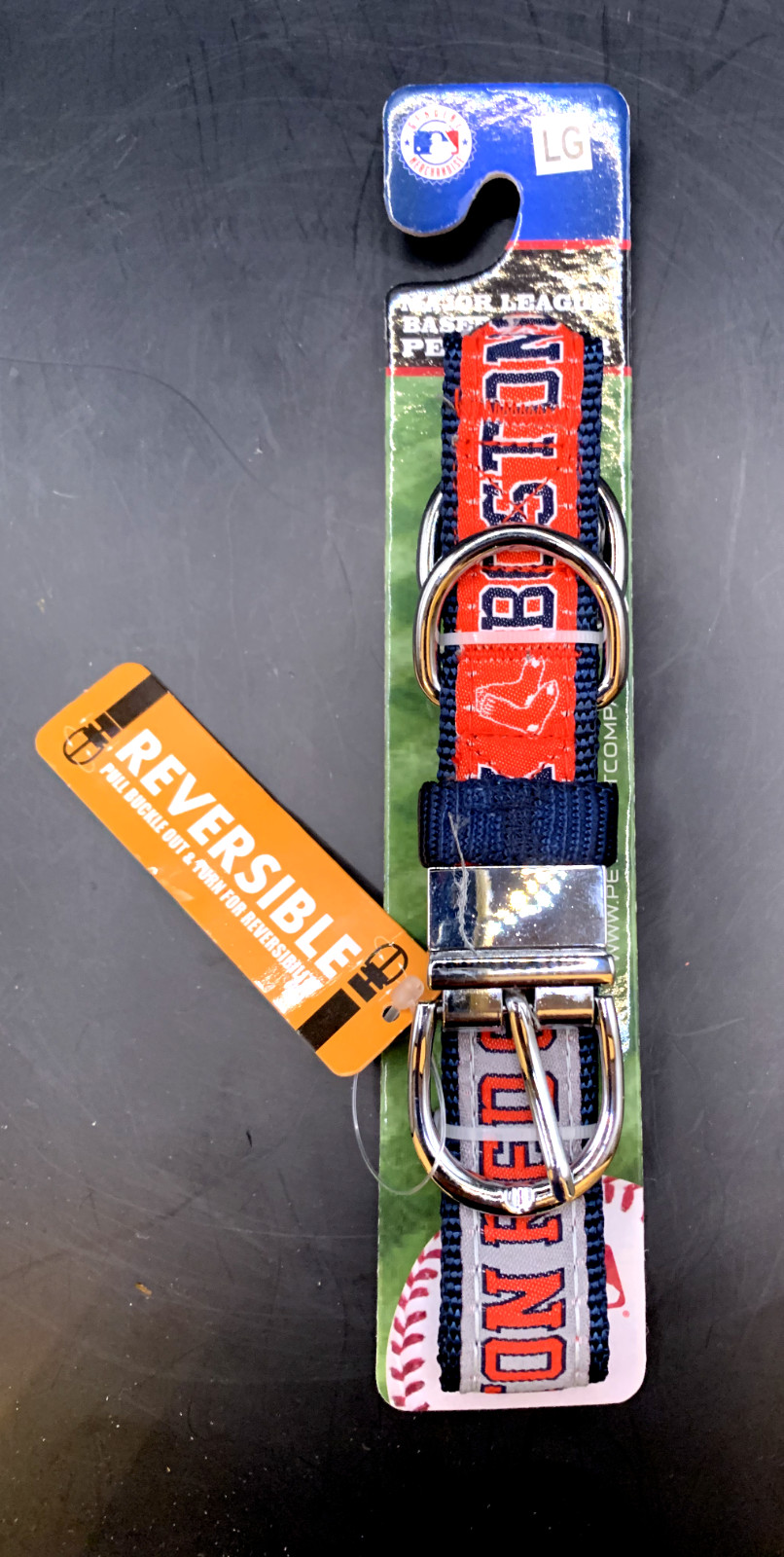 New Pets First MLB Boston Red Sox Dog Collar Silver Buckle Red Gray Reversible L