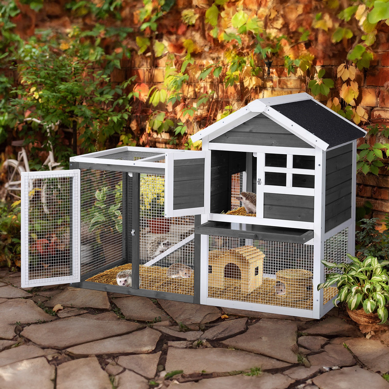Outdoor Wooden Chicken Coop House Poultry Hutch Pet Cage w/ Nesting Box Backyard