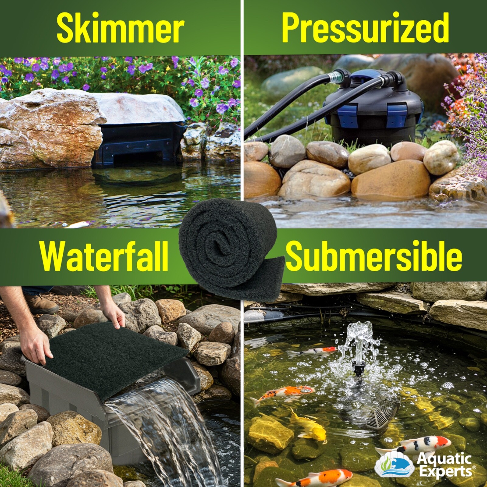 Classic KOI Pond Filter Pad – COARSE – Black Bulk Roll – 3/4″ to 1″ Thick