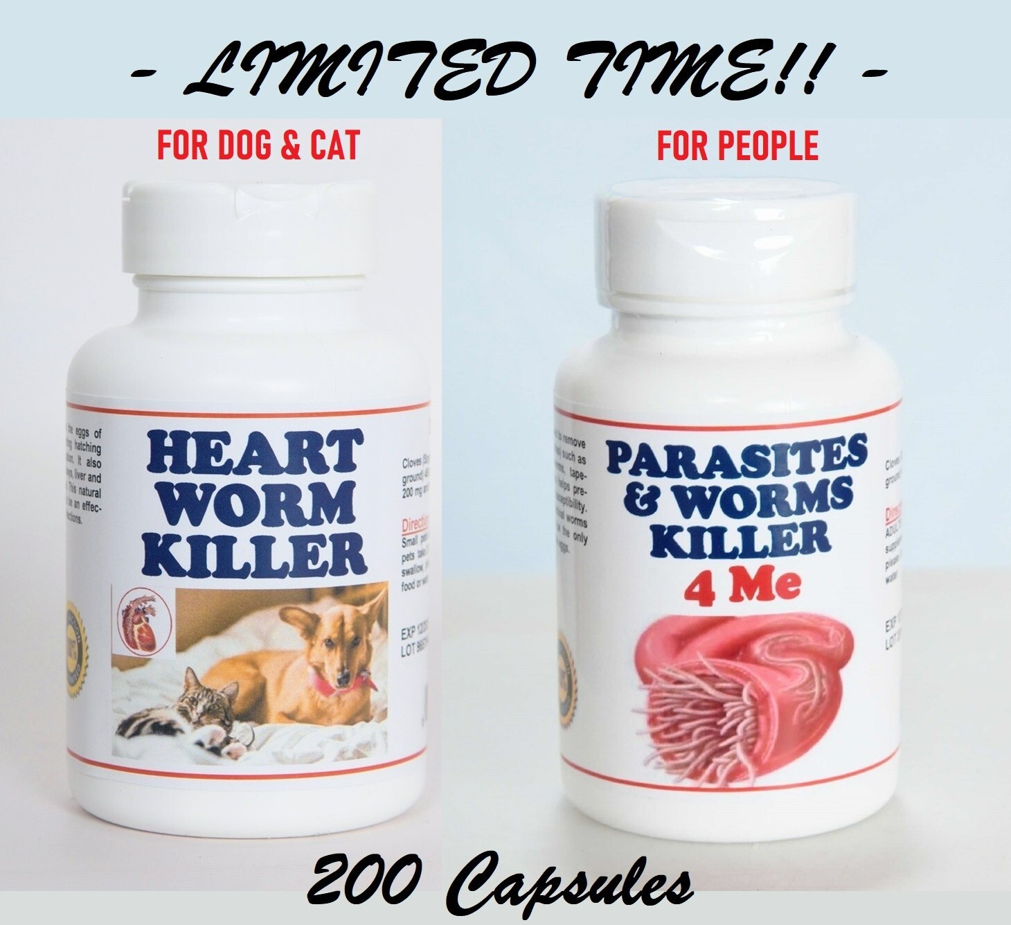 HW DOGS CATS & PEOPLE Dewormer Tapeworm roundworms hookworm HERBAL SUPPLEMENTS
