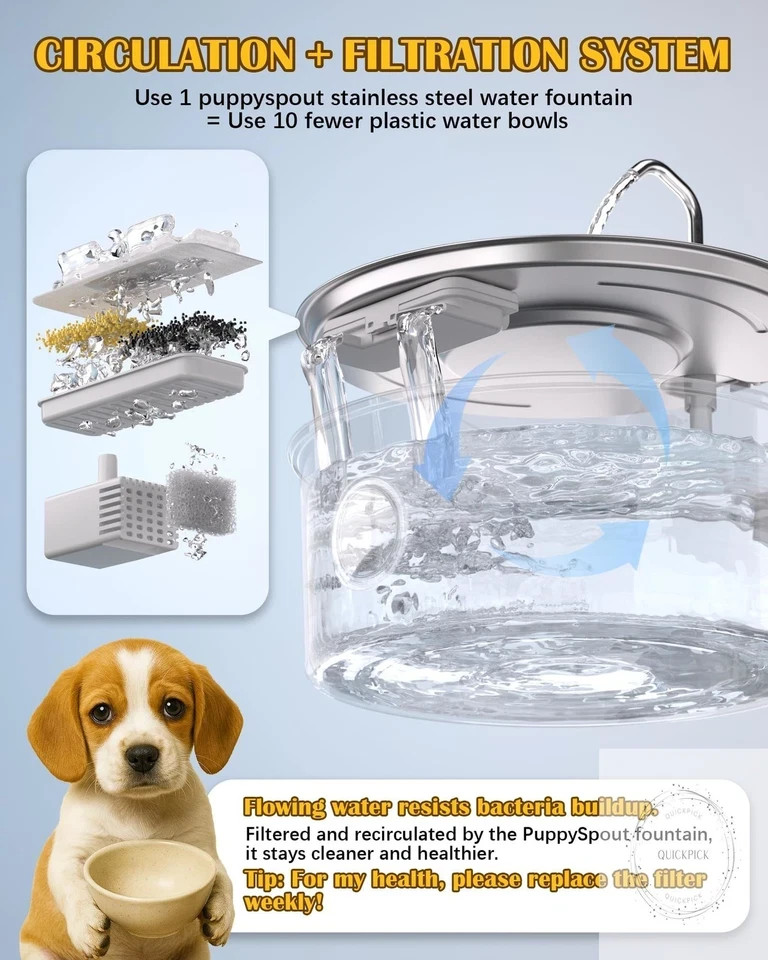 Dog Water Fountain for Large Dogs- 270oz/8L Stainless Steel Dog Water Bowl Dispe