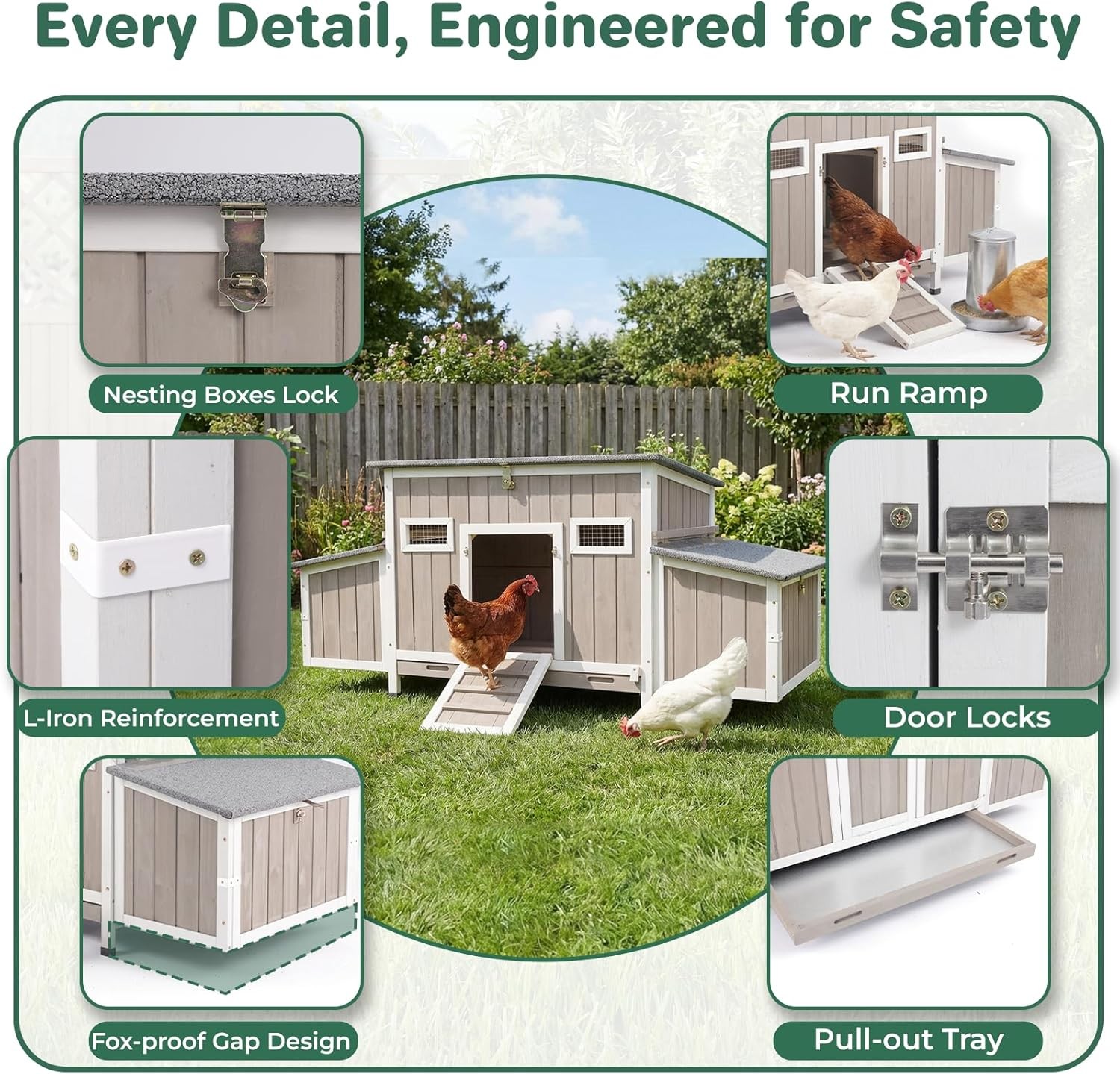 PETSCOSSET 62″Chicken Coop for 2-4 Chickens,Large Hen House with 4 Nesting Boxes