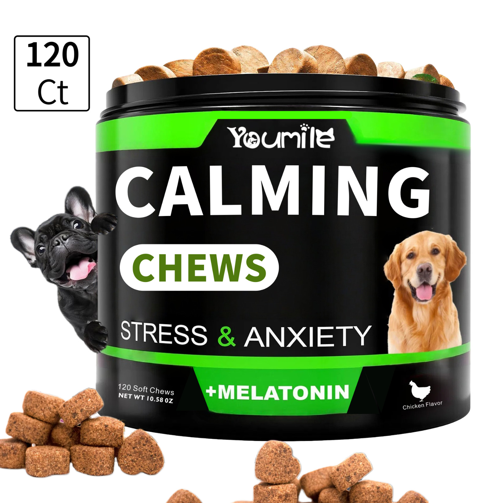 Melatonin Calming Chews for Dogs 120Ct Dog Stress and Anxiety Relief Sleeping