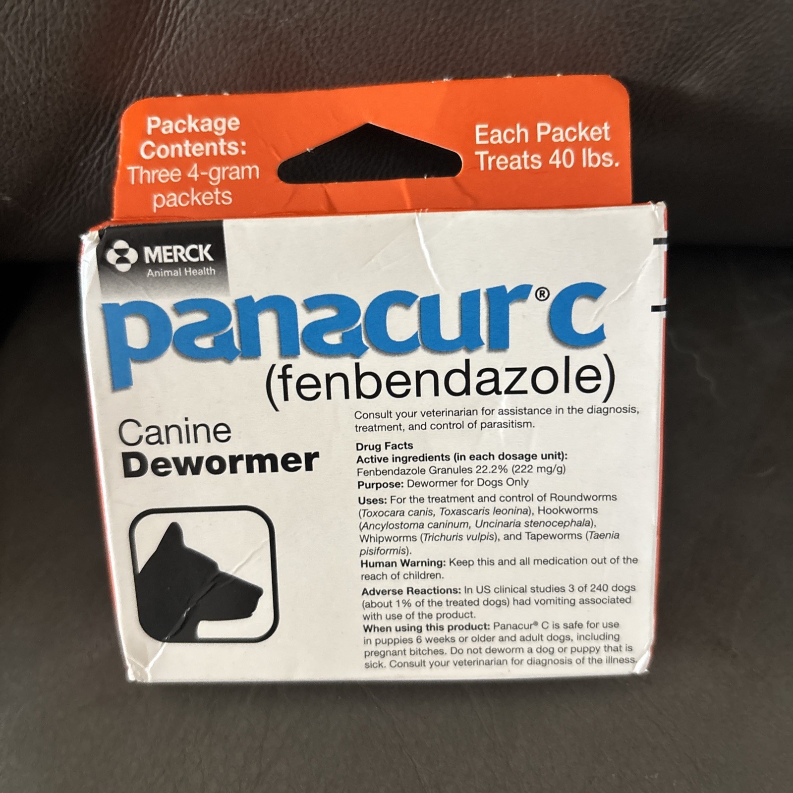 Panacur C 4 gram Canine 40lbs Dewormer Treatment (3 packets). Exp 6/27